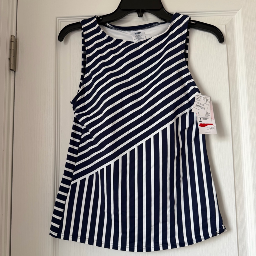 New Women’s Navy And White Striped Swim Top